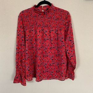 Ann Tayler Red and Black Blouse with Flare Sleeves